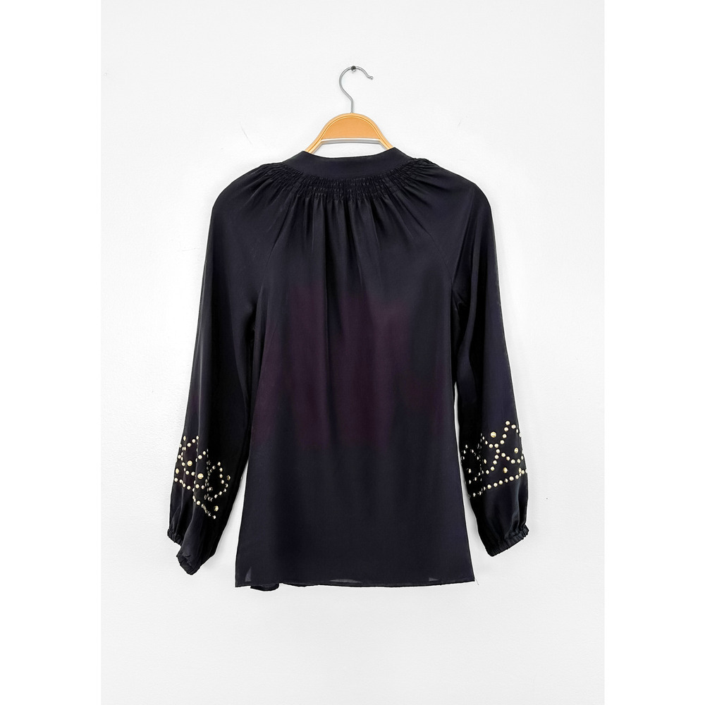 Lilly Pulitzer Elsa Black Silk Gold Stud Sleeve Top size XS - Picture 4 of 5